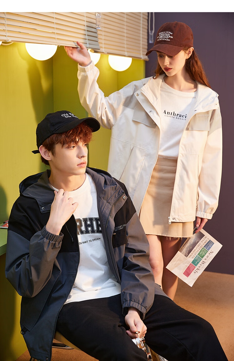 TonLion Spring And Autumn New Men's Jacket, Patchwork Hooded Outdoor Coat, Loose-Fitting Versatile Workwear Jacket 14