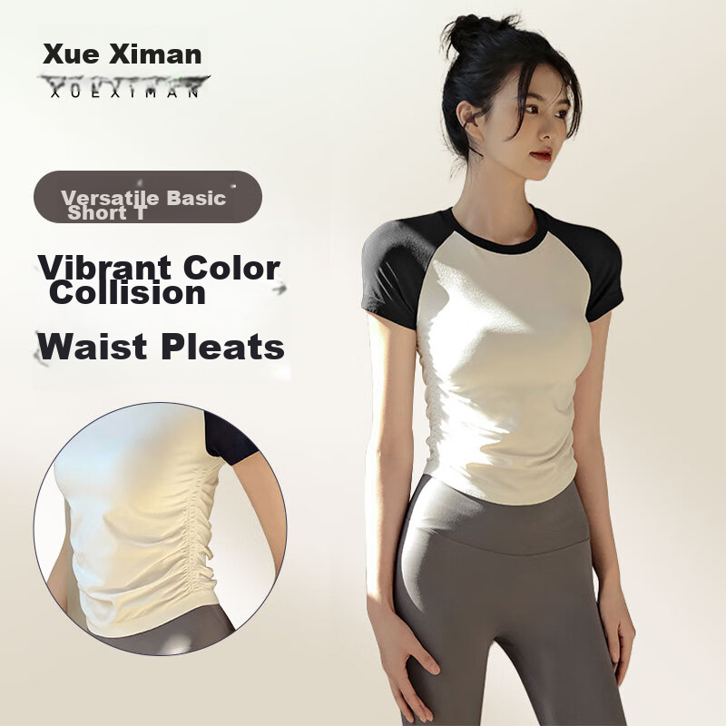 XUEXIMAN Yoga Wear for Women, Summer Sports Short-Sleeve T-Shirt, Pilates Top, Running Cycling Quick-Dry Fitness Clothing