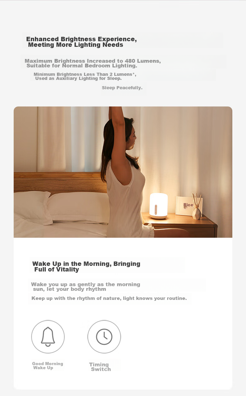 Mijia Bedside Lamp 2 Smart Desk Lamp Bedroom Colorful Soft Light Night Light Creative Gift Lighting Touch-Controlled Voice-Adjustable Dimming 3