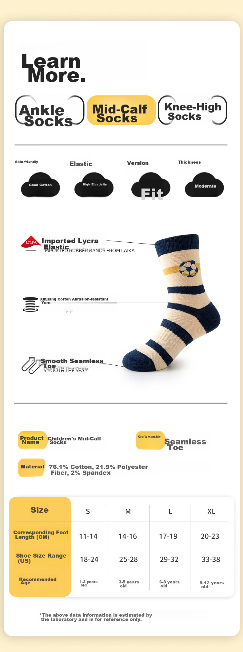 YUZHAOLIN Children's Socks Autumn Style Boys' Seamless Mid-Calf Socks Baby Socks Cotton Socks for Fall And Winter Mid to Big Kids Little Boys Long Socks 8