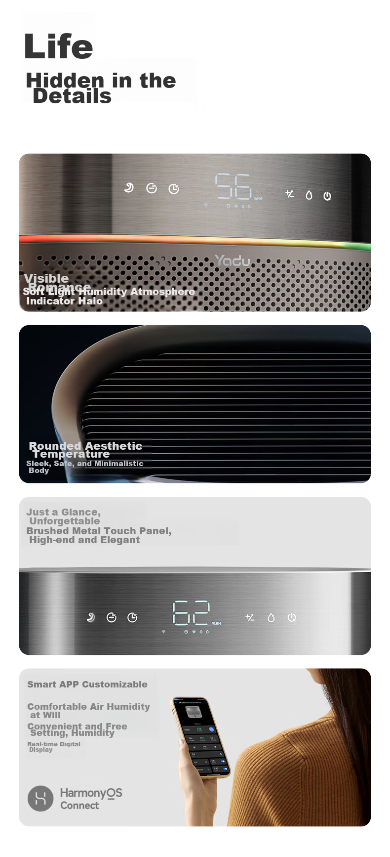 YADU Dual-Engine Mist-Free Humidifier for Bedroom, Home, Office, Mother And Baby Use, 1010ml Air Purification Large Capacity Humidifier SZ750-TJK800(Hi)Pro (HarmonyOS Compatible) 17