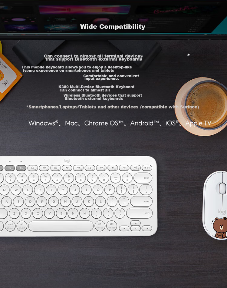 Logitech K390 Enterprise Wireless Bluetooth Keyboard Upgraded K380 Mac Laptop Tablet iPad Computer Silent Keyboard Multi-Device Ultra-Thin Home Use 79 Keys Blue 10