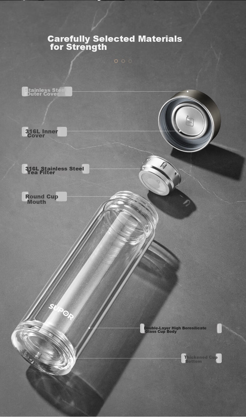 SUPOR Pure Titanium Tea Infuser Double-Layer Glass Cup Tea Water Separation Titanium Tea Cup Gift for Men and Women Birthday Gift Box 13