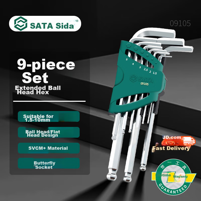 SATA 1.5-10mm Extended Ball-End Hex Key Set, 9 Pieces, 09105