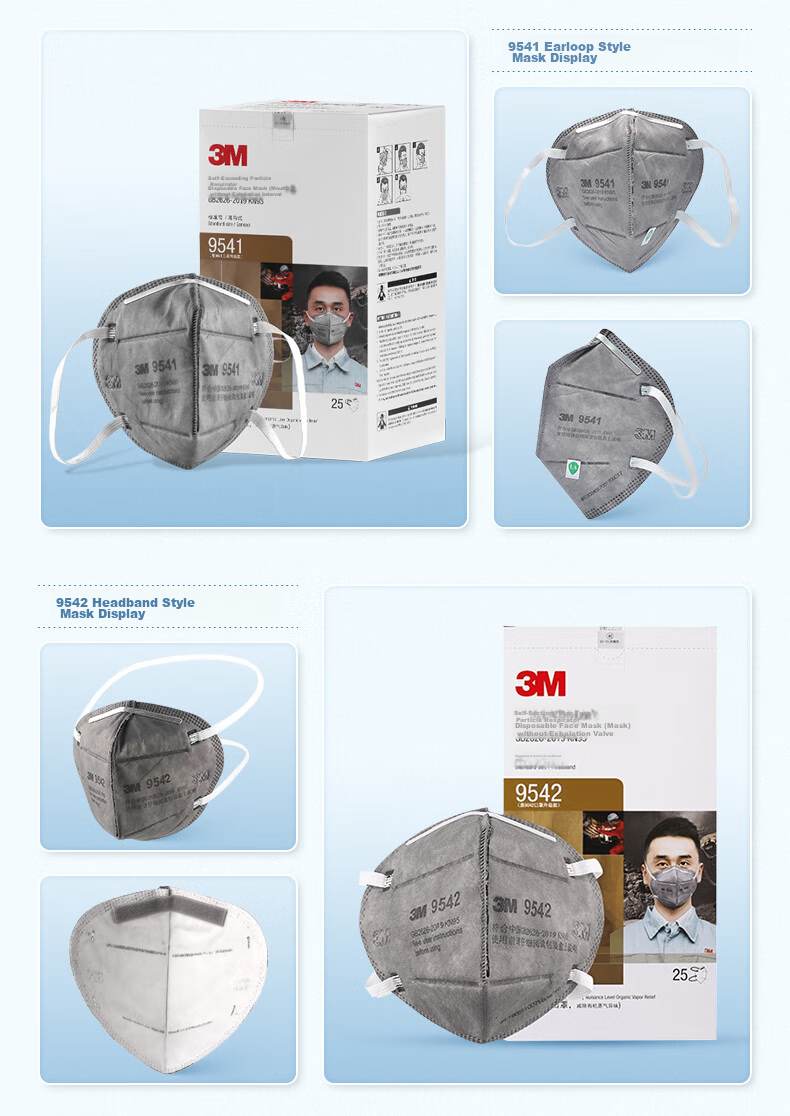3M 9541 Activated Carbon Mask for Dust Protection, Industrial Dust, Droplets, Smog, PM2.5 Particles, Odors, KN95 Ear-Loop Style, Individually Packaged [25 Pieces/Box] 11