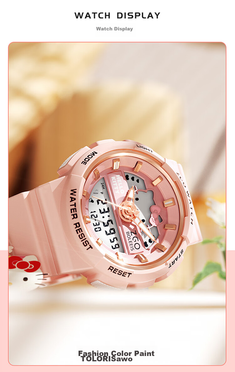 Hello Kitty Student Watch for Female Middle And High School Students, Dual Display Sports Digital Watch with Waterproof Luminous Function, Children's Watch Sanrio 16
