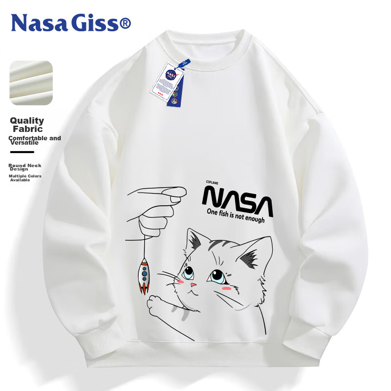 NASA GISS Crewneck Sweatshirt Men Spring Autumn Loose Long Sleeve T-Shirt Unisex Plus Size Base Shirt Black L
