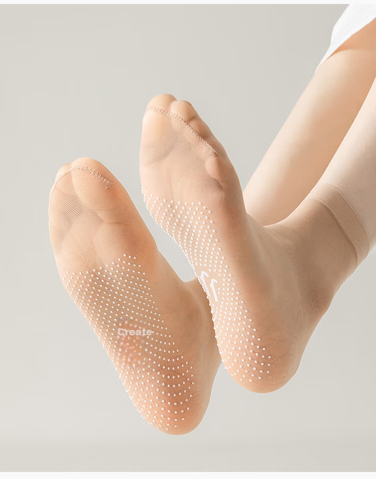 MiiOW 10 Pairs of Socks with Dotted Bottom Short Silk Stockings for Women, Foot Pressure Reduction, Non-Slip, One Size Fits All, Spring And Summer Thin Style - Skin Color 2-24cm 14