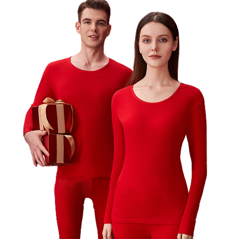 LangSha Horse Year Zodiac Red Pure Cotton Women's Autumn Underwear Set, Bright Red Thermal Underwear, New Year Wedding Base Layer