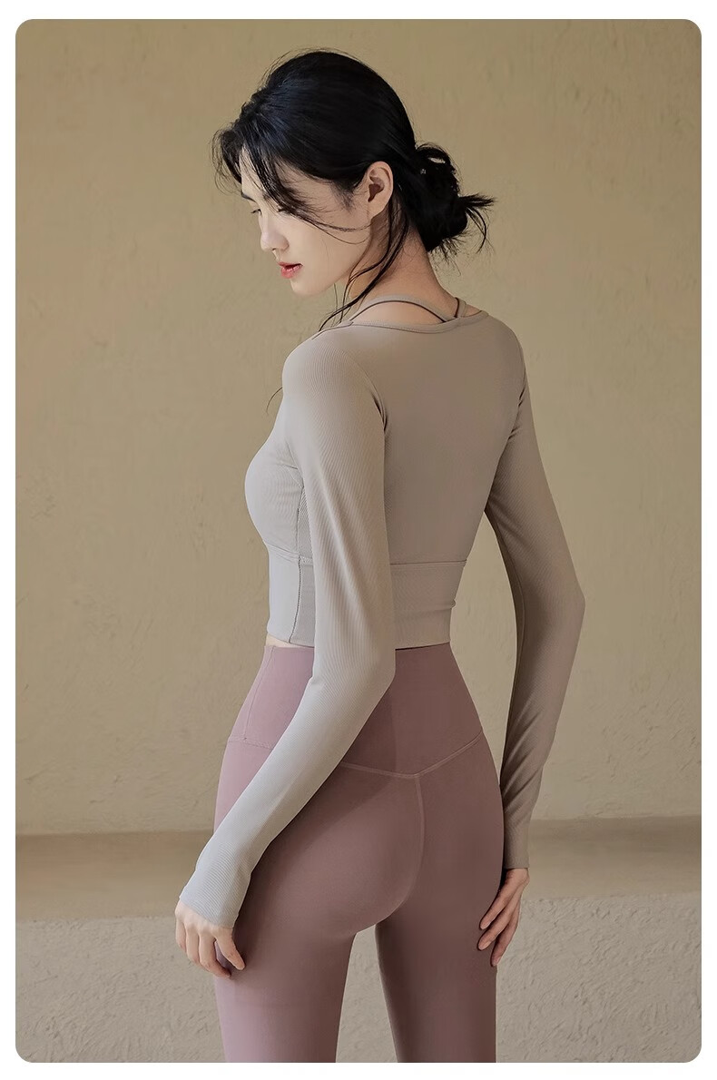 ACKDCS Women's Yoga Top Spring Summer Waist-Slimming Sports Tennis Cycling Pilates Long Sleeve Fitness Shirt with Chest Pad 14