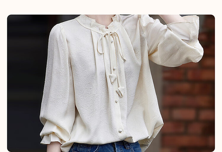 Dme [Ankeala Red] Elegant Office Blouse for Spring And Autumn, Wrinkled Shiny Ruffle Puff Sleeve Shirt Women's Top 4