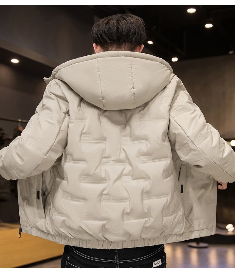 JEEP SPIRIT Men's Cotton Jacket, Autumn And Winter Thickened Padded Coat, Hooded Windproof Warm Casual Versatile Outerwear 16