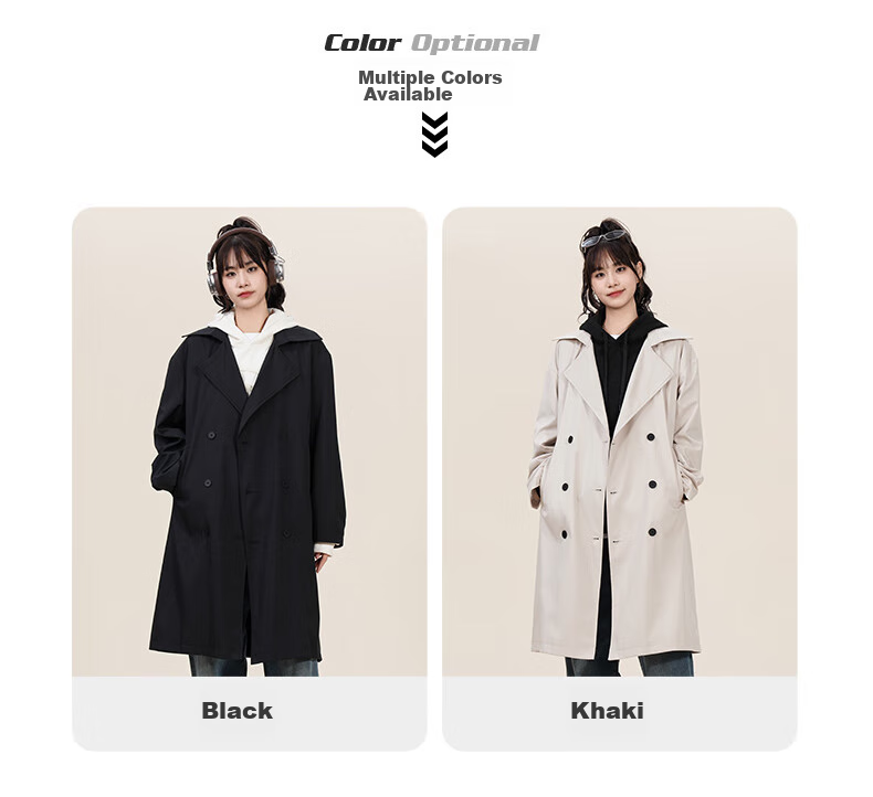 NASA GOOD Mid-Length Trench Coat for Men And Women, Autumn Fashion Loose Fit Casual Draping Versatile Jacket for Young People, Khaki, Size L 9