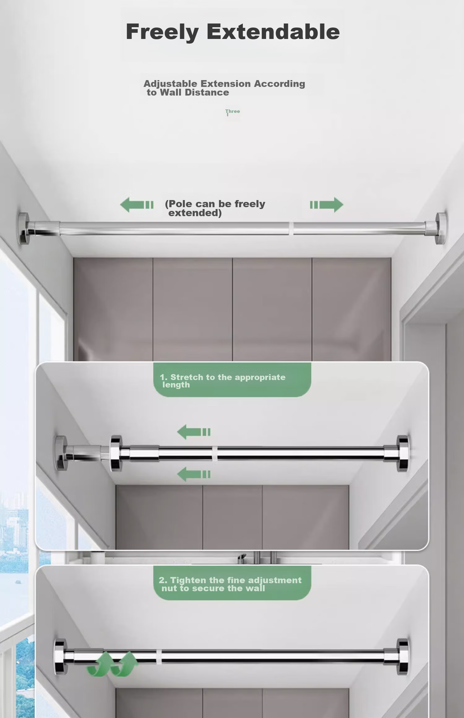 YOUQIN Retractable Clothes Drying Rod, No Drilling Required Support, Shower Curtain Rod, Bathroom Balcony Clothes Rack, Roman Rod, Bathroom Curtain Rod 8