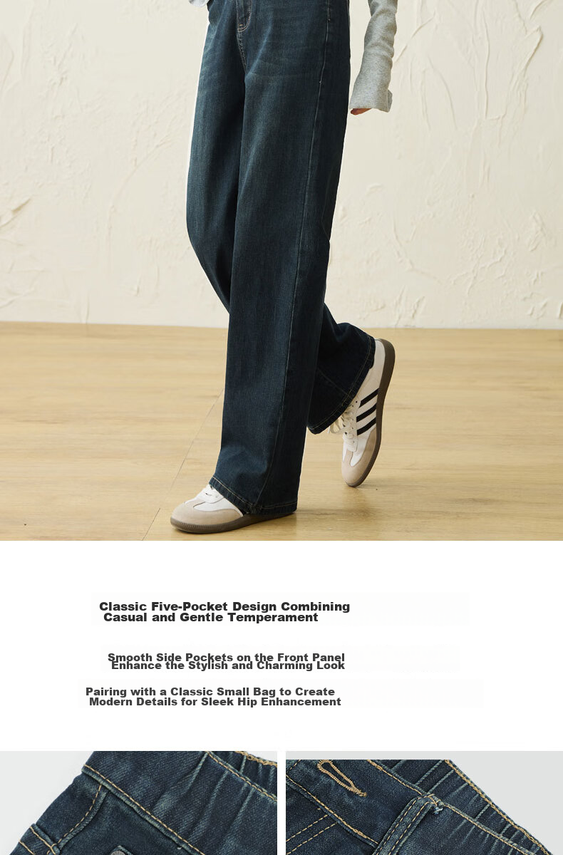 LangSha [New Retro Moisture-Wicking] Women's Jeans, Spring And Autumn Style, Slim-Fit High-Waist, Slimming Loose-Fit Wide-Leg Pants with Draping Effect 17