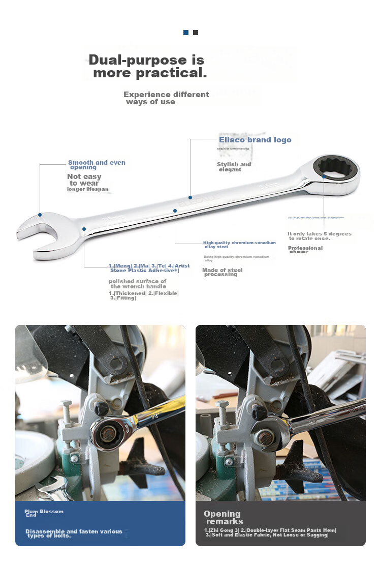 ELECALL Fixed Head Ratchet Wrench, 19mm, Quick-Release, Dual-Purpose Box-End Wrench, Automatic Wrench, Labor-Saving, Industrial And Household Use 2