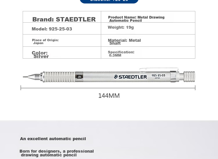 STAEDTLER Metal Mechanical Pencil, 0.3mm, Japanese Original Professional Drawing Pencil, Student Exam Children's Pencil Stationery Office Back-To Essential Supplies 92525-03 3
