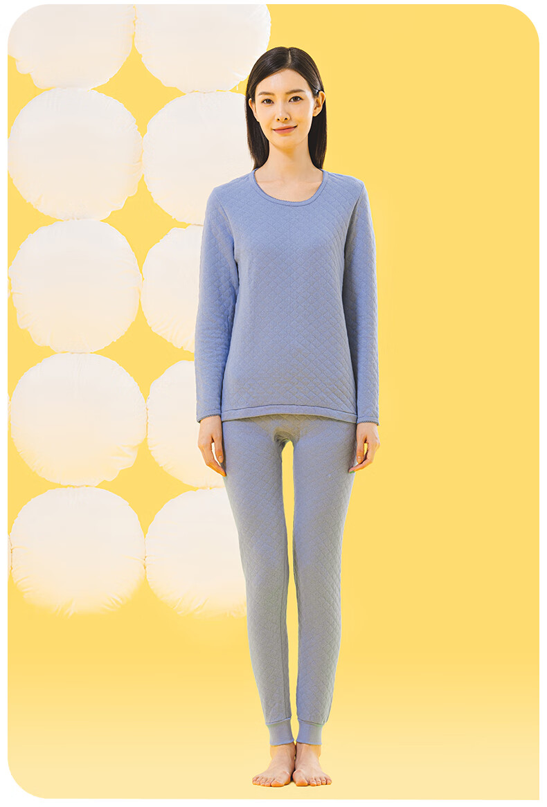 Yiershuang [7A Antibacterial And Anti-Mite Three-Layer Thickened] Autumn And Winter 100% Cotton Thermal Underwear Set for Women, Autumn Top And Pants 25