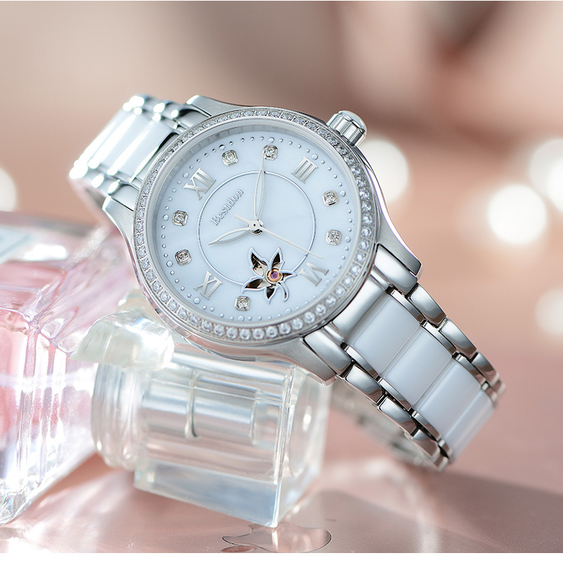 520礼物送女友邦顿bestdon手表女全自动镂空机械表陶瓷表带简约气质