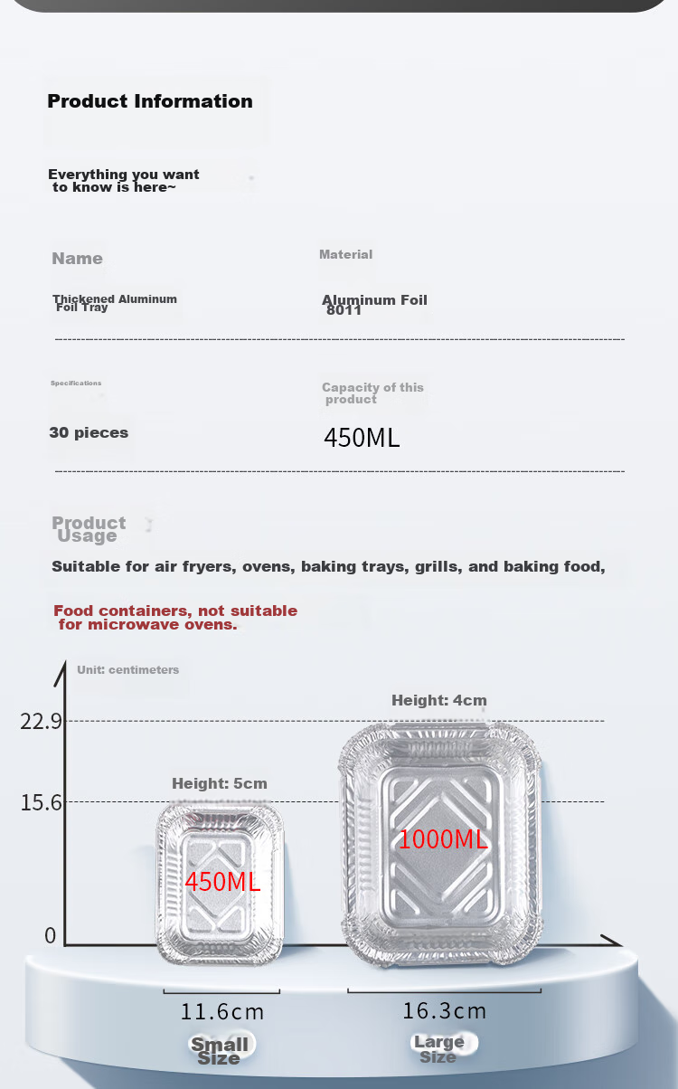 YOUAO Air Fryer Aluminum Foil Trays, 450ml*30 Pieces, Disposable Food Containers, Barbecue Oven Baking Pans 5