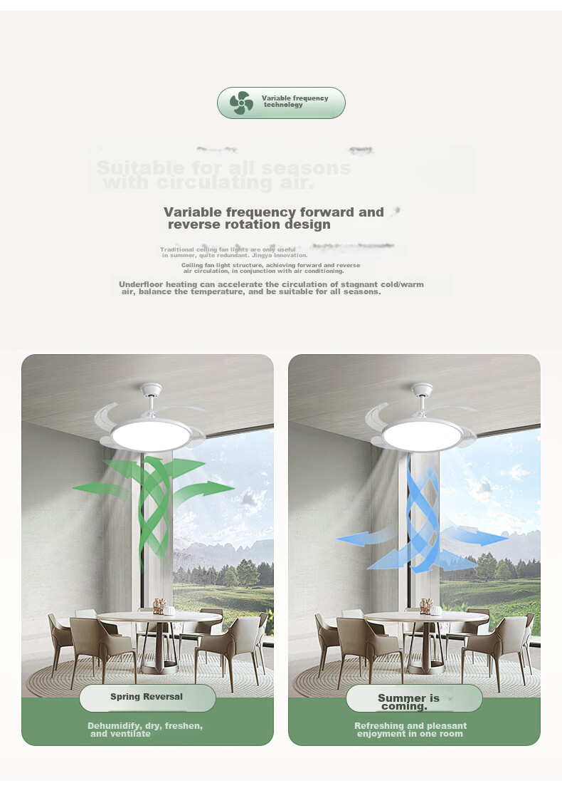 MICOE Ceiling Fan Light, Puli Eye Protection, Invisible Blades, Remote Control Dimming, Zhongshan Lighting Fixture with Installation Included - Lingxiao 14