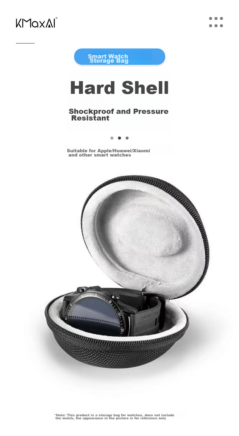 KMaxAI Smartwatch Storage Case Protective Cover, Portable Travel Watch Storage Box, Dust-Proof And Shockproof, Suitable for Apple/Huawei/Xiaomi And Other Smartwatches And Bracelets, Black 1