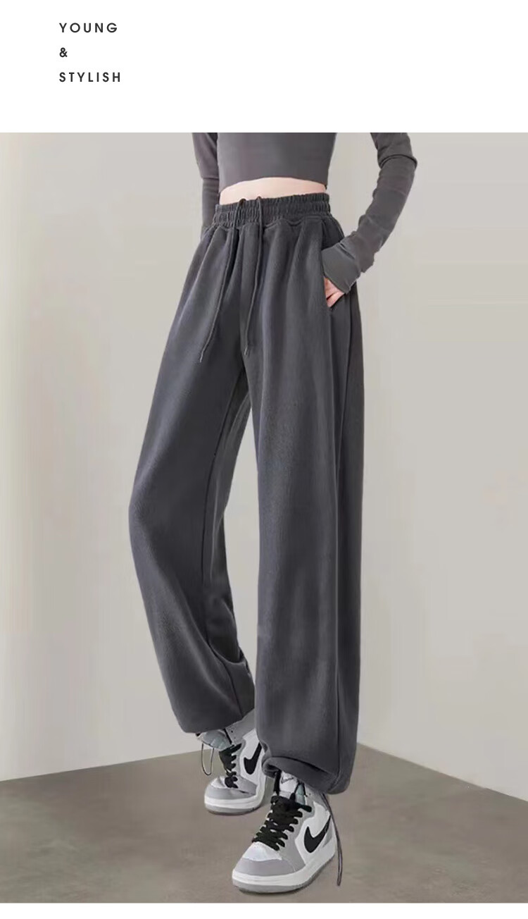 Jeanswest Casual Pants for Women, High-Waisted Loose-Fitting Slimming Joggers, Summer Sports Pants with Drawstring Waist, Dark Gray, Size L 7