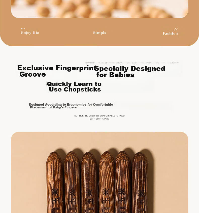 CORN Chicken Wing Wood Children's Chopsticks, Finger Training Chopsticks for Home Use, Baby Learning Chopsticks, Infant Supplementary Food Tableware Short 11