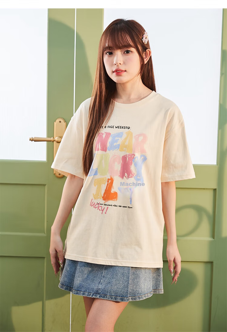 TonLion 2026 Women's Round Neck T-Shirt with Cute Graffiti Text on Front Chest, Soft Cotton Short Sleeve Tee 15