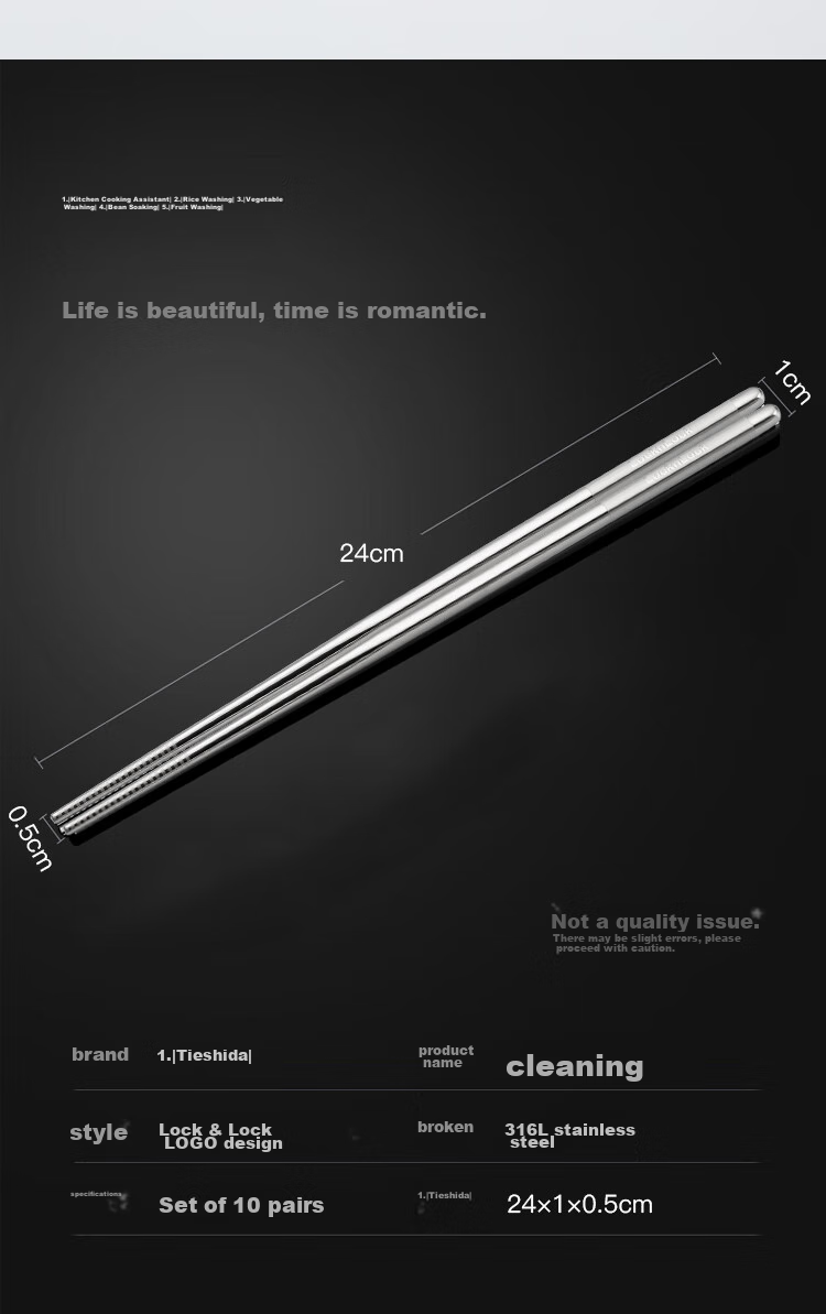 LOCK&LOCK 304 Antibacterial Stainless Steel Chopsticks, Non-Slip And Mold-Resistant Household Chopsticks Set, 10 Pairs LLC936 6