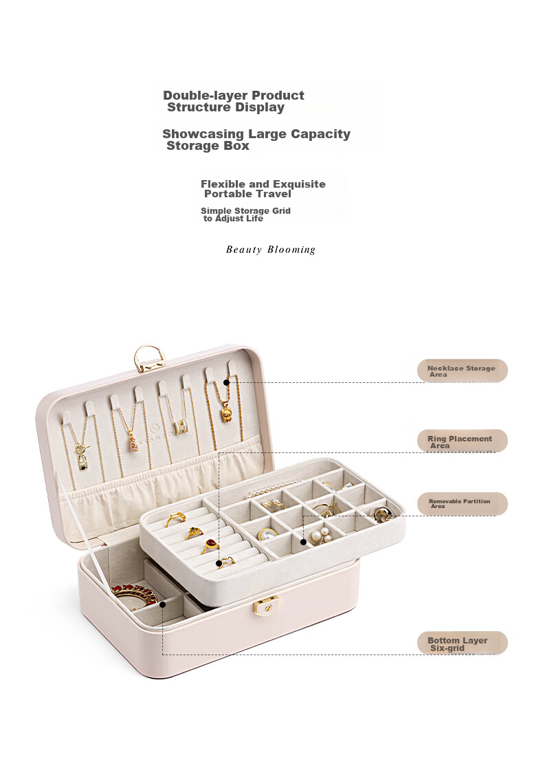 VLANDO Portable Double-Layer Lockable Jewelry Box, Travel Anti-Oxidation Earring Necklace Storage Box, High-End Luxury Mid-Autumn Festival Gift 5