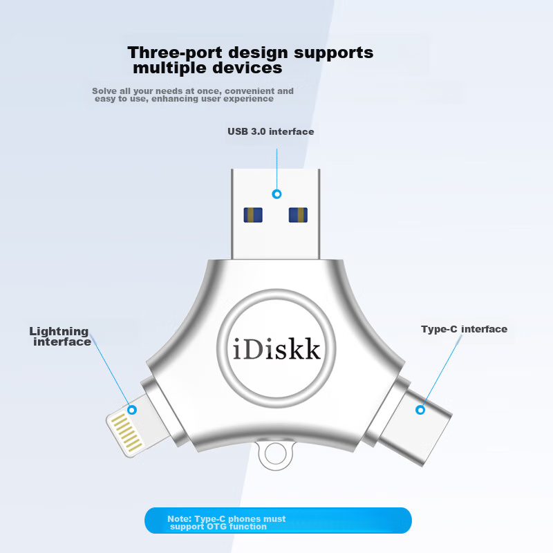 Флеш-накопитель iDiskk 512GB MFi Certified, USB Type-C, для iPhone/Android/ПК, серебристый