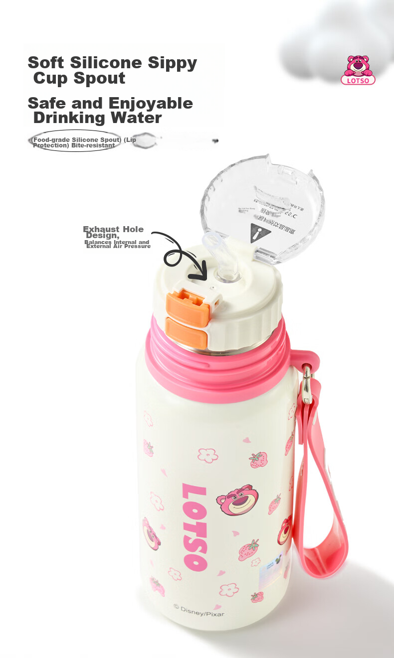Disney Children's Insulated Cup, 316 Stainless Steel Straw Direct Drinking Water Bottle, Kindergarten And Primary School Student Water Bottle, Strawberry Bear Desig 3