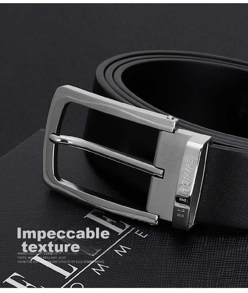 ELLE HOMME Men's Business Leather Belt, Top-Grain Cowhide Pin Buckle Waistband, Stainless Steel Buckle Trouser Belt, Birthday Gift for Me 3