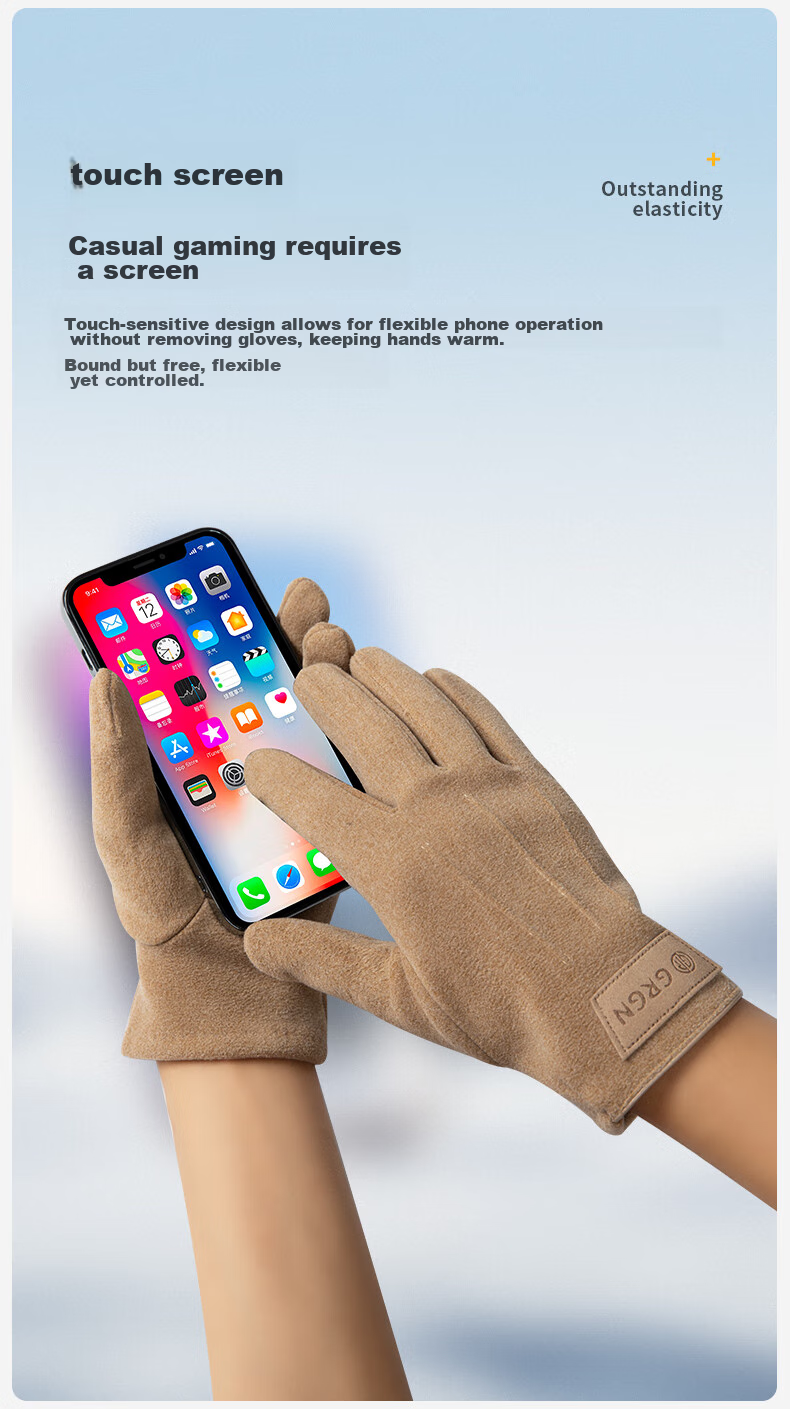 GRGN Gloves, Winter Men's Warm Cycling Gloves, Anti-Freeze, Windproof, Cold-Resistant, Touchscreen Compatible, Knitted Gloves 5