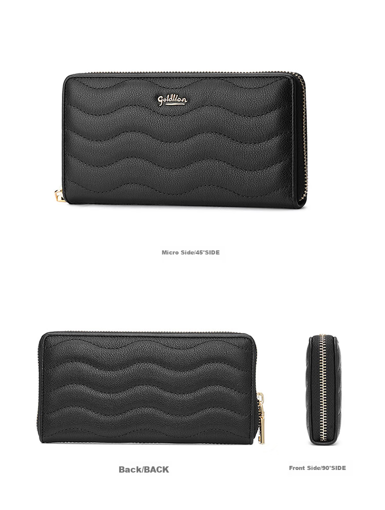 Goldlion Women's Long Wallet, Top-Grain Leather Simple Large-Capacity Clutch Purse Gift Box, Birthday Present 15