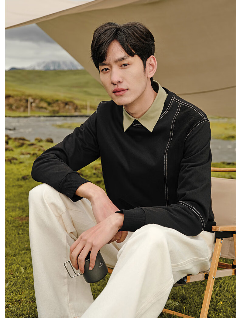 DANCING WOLVES Sweatshirt for Men, Visible Stitching, Comfortable Round Neck Pullover, Thin Sweatshirt for Men, 015 Dark Gray, Size 165 2