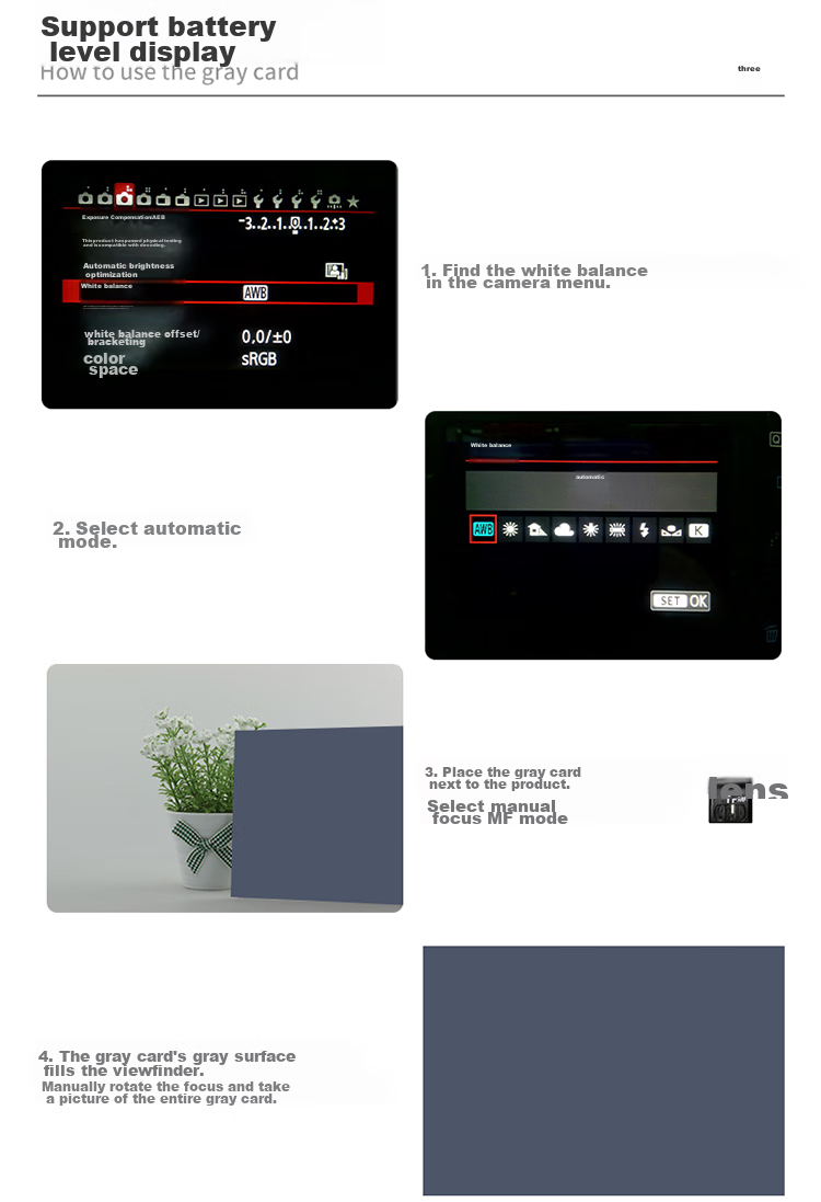 JJC 18% Gray Card, White Balance Card, Photography Gray Card, Black White Gray Tri-Color Neutral Gray Card, Portable Lighting Metering And Color Calibration Card, Small Size 8.5cm×5.4cm 8
