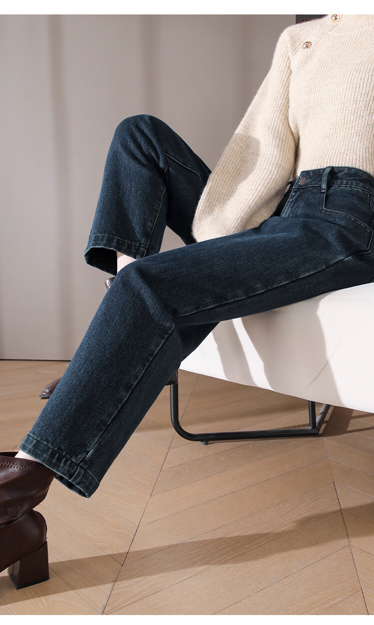 Dme Winter Comfortable Fleece-Like Dad Jeans for Women, Nine-Point Sickle Pants, Thickened Harem Pants, Midnight Black, S 11