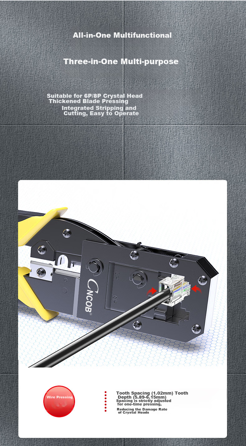 CNCOB Cat6 Ethernet Cable Crimper Set, Labor-Saving Ratchet Spring Design, Dual-Use Stripping And Cutting Pliers, Network Telephone RJ45 Connector Crimping Tool CN-A 6