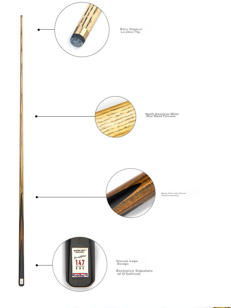 RILEY Pool Cue ROS147, Snooker Small Tip Black 8 Chinese Eight-Ball Cue, Full-Length Cue, 9.5mm 6