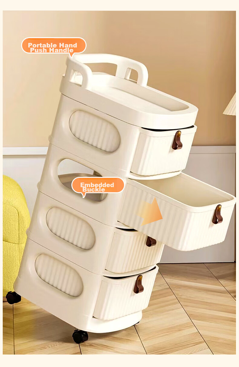 Baicaoyuan Snack Storage Rack, Small Cart with Drawers, Multi-Layer Movable Toy Storage Shelf, 2 Tiers 11