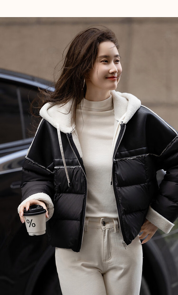 Dme [Xueshan Dushi] Winter 400T Spring Yafang Light Luxury 90% Duck Down Hooded Patchwork Elastic down Jacket for Wome 21