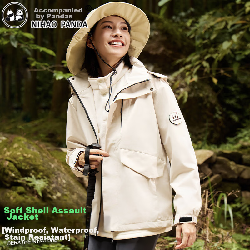 Xiongmaoxiangban Women's Three-In Detachable Wool Inner Layer Jacket for Spring, Autumn And Winter, New Style Petite Black Windproof Coat
