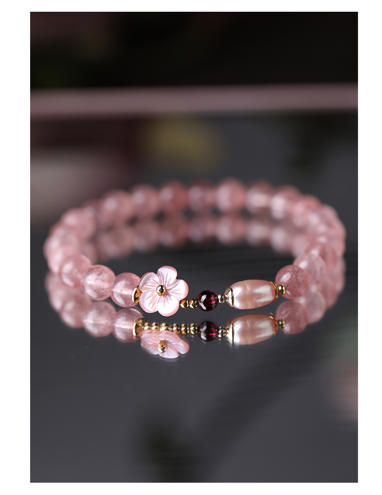 Fenghuangniepan Natural Strawberry Crystal Bracelet for Women, 2026 New Peach Blossom Pink Crystal Beaded Bracelet, Birthday Gift for Girlfriend 8