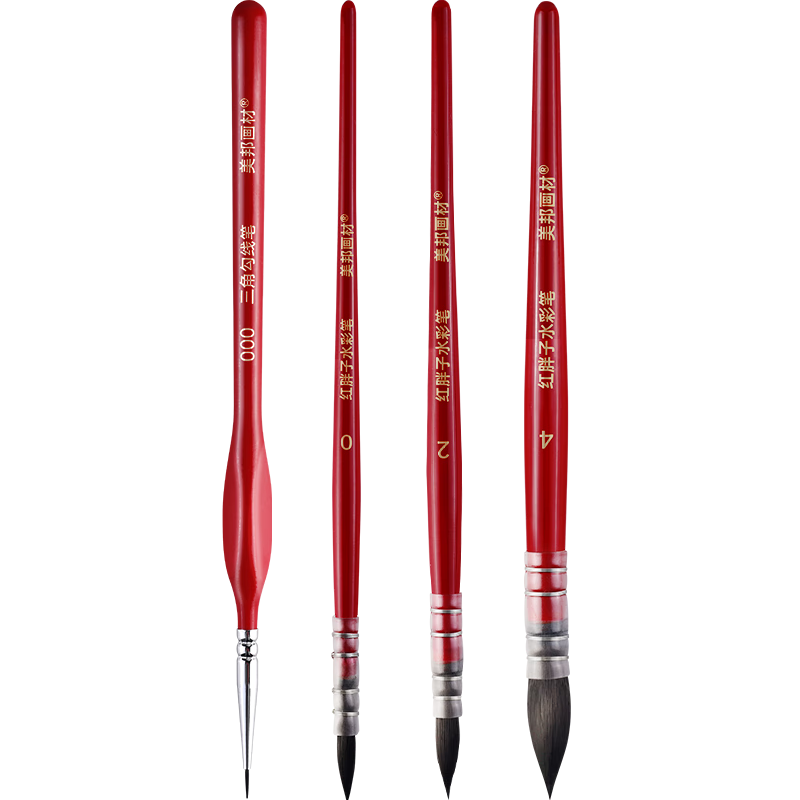 BGI-WAPM Red Chubby Watercolor Pen Set, 3-Piece Combination Watercolor Brushes, Professional Round-Tip Pens, Watercolor Calligraphy Brushes #0#2#4 Line Drawing Pens #000 [Red Chubby]