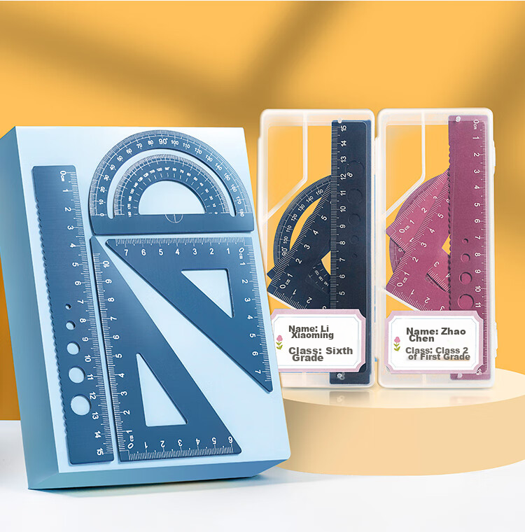 TIANSE Middle School Student Ruler Set, 20cm Straight Ruler with 360° Protractor, Integrated Triangle Ruler And Triangle Board, Drawing 4-Piece Stationery Set, TS-5718 No Formula Function Ruler Set 11