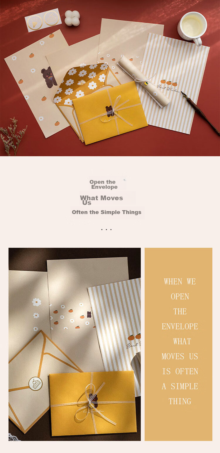 Shiluode Letter Paper And Envelopes for Students And Teachers, B5 Size, Children's Home Letters, Confession Letters, Small Clear Ribbon Pendant, Beautiful Set, 4 Sheets of Letter Paper, 2 Envelopes 7