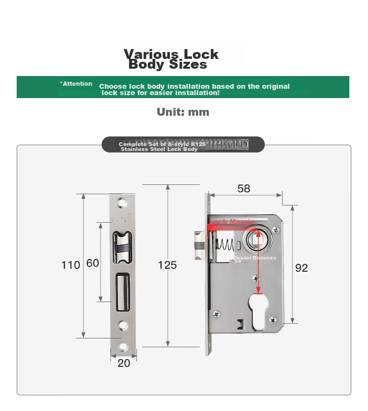 GUTE Door Lock, Interior Bedroom Wooden Door Lock, Room Door Handle, Stainless Steel Bathroom Door Lock, Brushed Color, Adjustable Door Lock 11