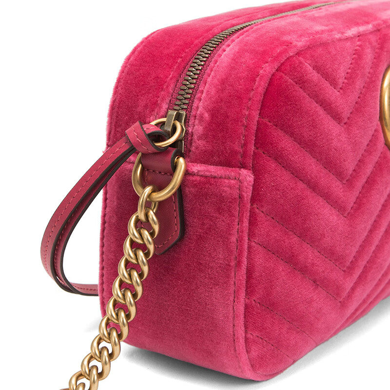 gucci 古驰 gucci女包 gg marmont系列粉红色天鹅绒女士单肩斜挎包